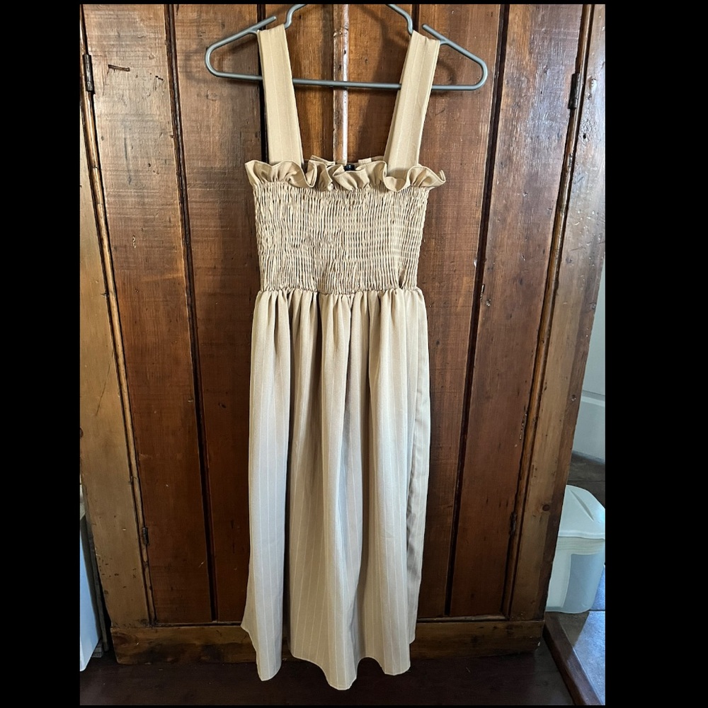 Beige midi dress with smocked top